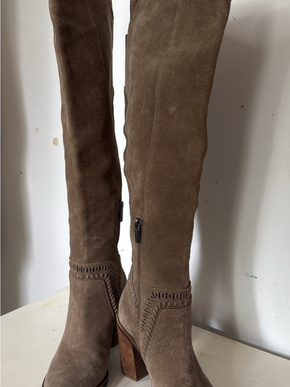 Vince Camuto Brown Suede Over-the-Knee Block Heel Boots